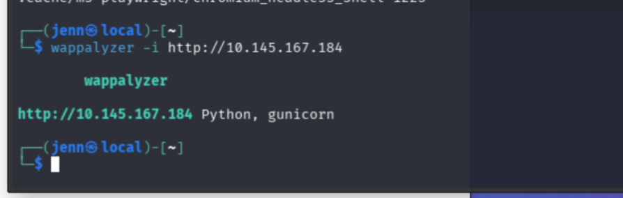 wappalyzer output confirming Gunicorn and Python stack